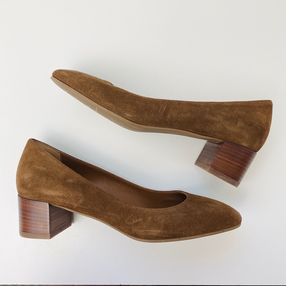 Aquatalia Brown Suede Block Heel Pumps